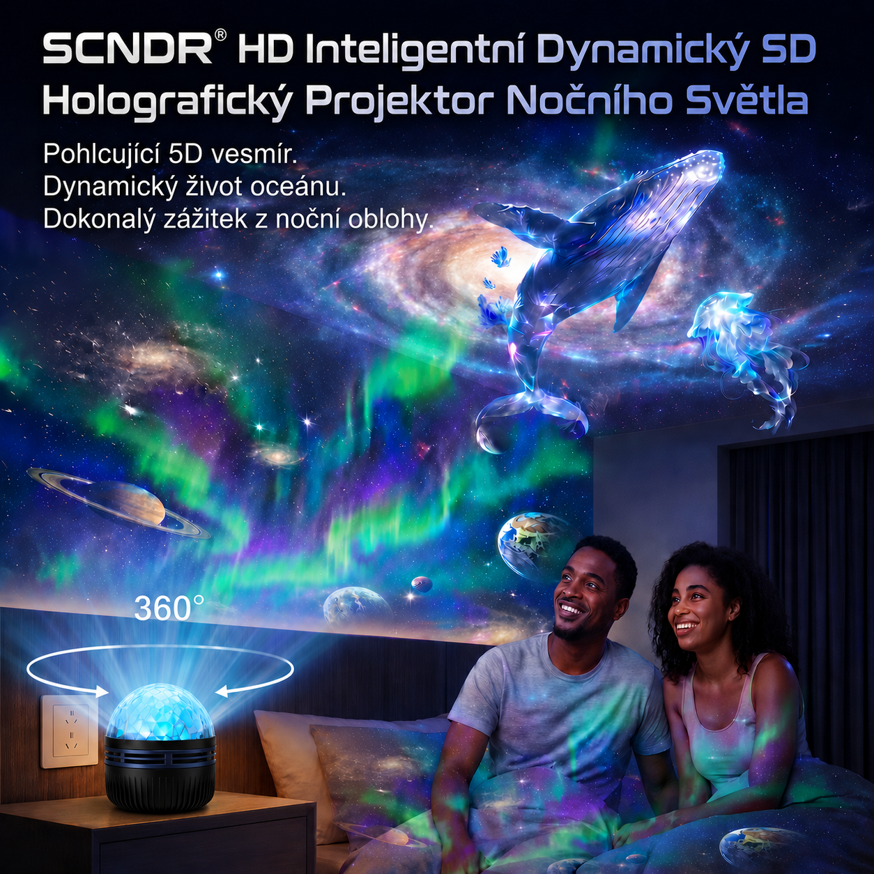 ✨🎁𝑺𝑪𝑵𝑫𝑹® 360° Inteligentní holografický projektor hvězdné oblohy (HD inteligentní dynamický 5D)