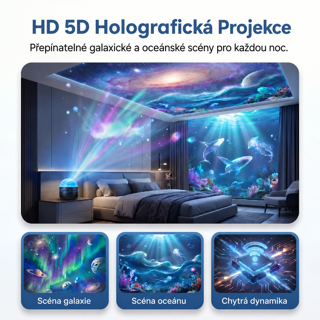 ✨🎁𝑺𝑪𝑵𝑫𝑹® 360° Inteligentní holografický projektor hvězdné oblohy (HD inteligentní dynamický 5D)